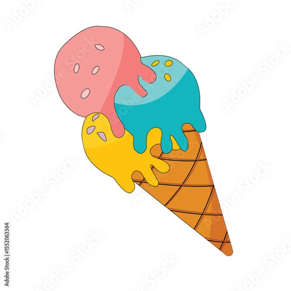 Obraz three scoops of ice cream in a waffle cone