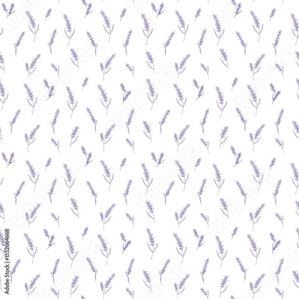 Fototapeta Seamless contour  pattern with graceful lavender branches drawn in the linear sketch technique on a white background for fabric, bed linen, wallpaper, packaging, covers.