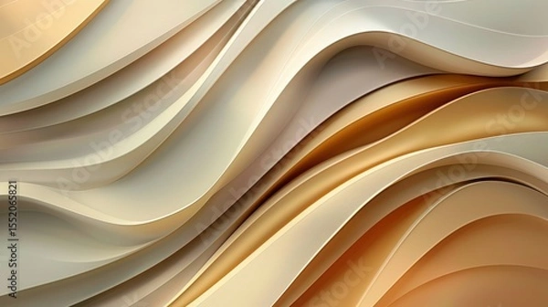 Fototapeta Abstract Wavy Layers in Gold, Beige, and Cream