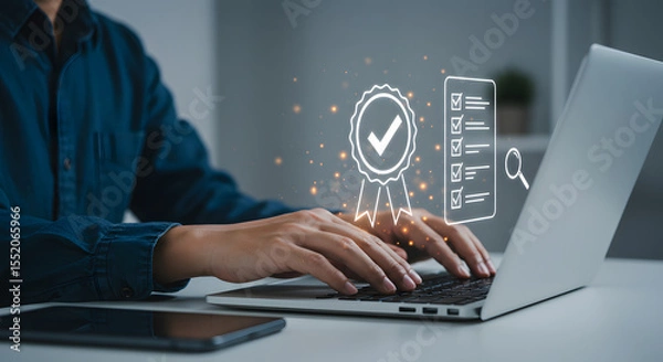 Fototapeta Quality Assurance and Compliance on Laptop