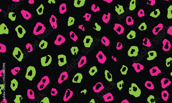 Fototapeta Neon pink and neon green leopard print pattern on a black background, a seamless repeating pattern, a seamless repeating pattern design, a seamless overlay, in a minimalistic vector art style