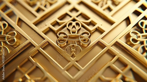 Fototapeta modern and artistic golden decorative element with sleek geometric shapes and engraved symmetrical patterns