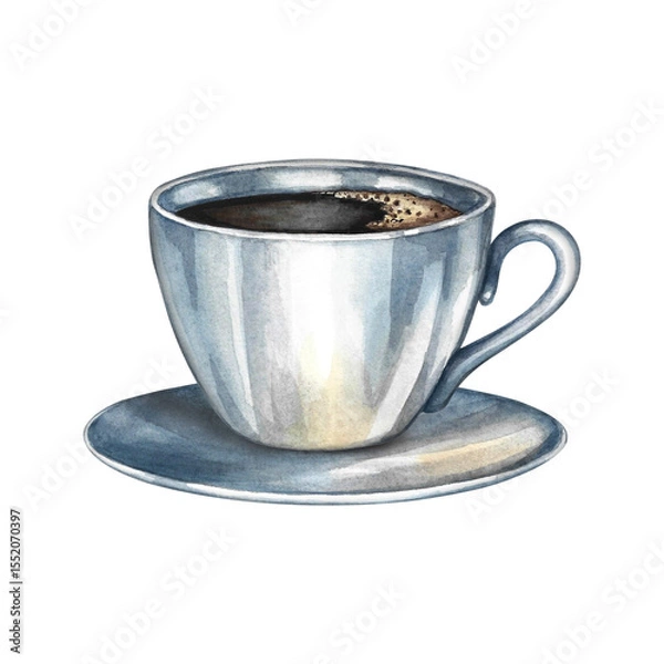 Fototapeta A cup of coffee. Hand-drawn watercolor illustration. Isolate. Color image. For packaging, logos, and labels. For banners, flyers, menus, posters, and more.