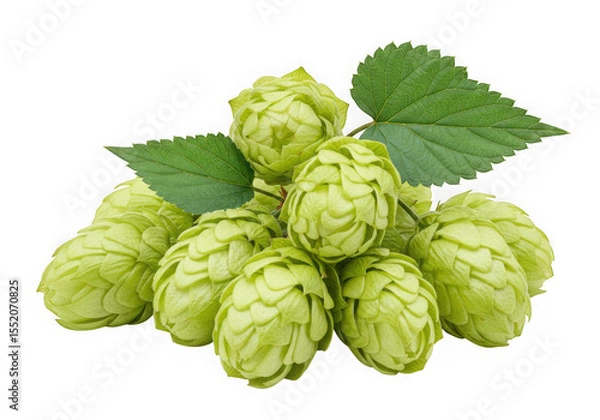Fototapeta Fresh green hops with leaves isolated on transparent background