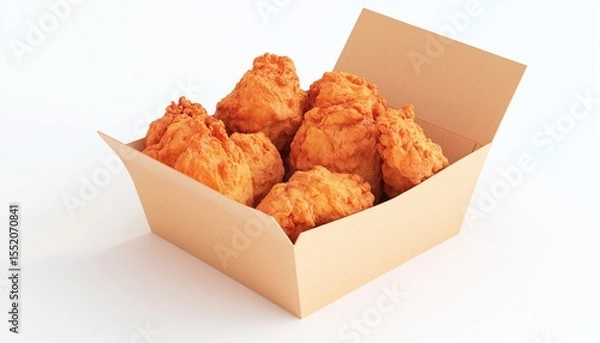 Fototapeta Delicious Crispy Kentucky Fried Chicken Served In A Convenient Delivery Box, Perfect For Enjoying Anywhere, Anytime. A Tasty Treat!