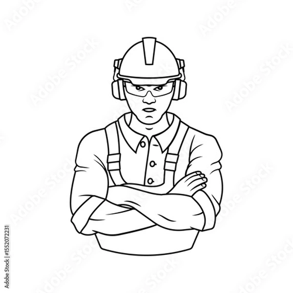 Obraz Worker hands crossed outlined coloring page