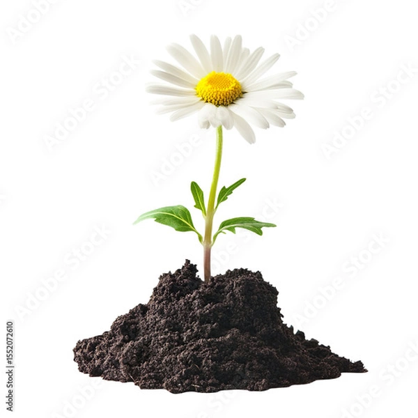 Fototapeta Growing blooming daisy isolated on transparent background