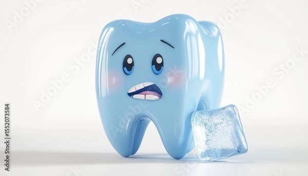 Fototapeta Tooth Decay Sensitive Reacts To Cold Ice, On White Background With Clipping Path - Showing Pain And Discomfort.
