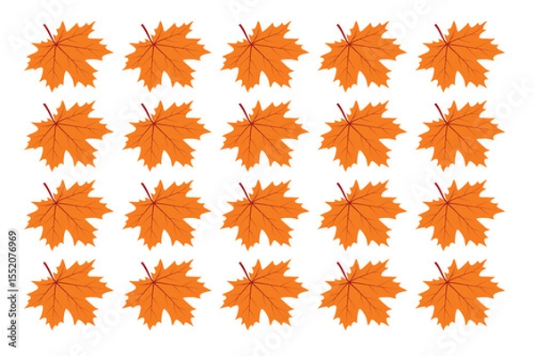 Fototapeta Autumn Maple Leaf Pattern: Vibrant Orange Fall Foliage, Seamless Repeat, White Background
