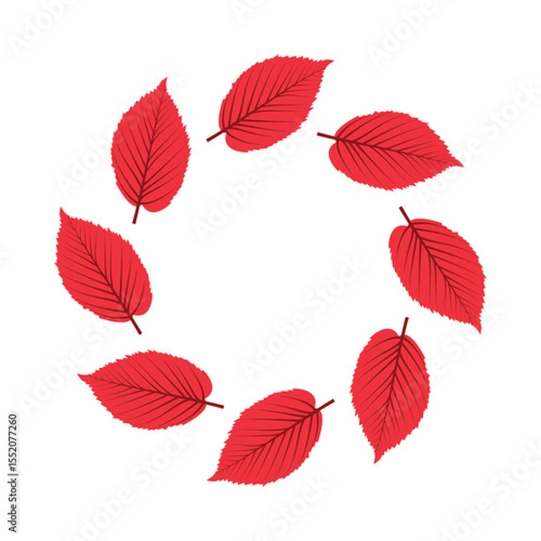 Fototapeta Vibrant Red Leaf Wreath: Autumnal Design Element, Circular Frame, Blank Space, Minimalist Style.
