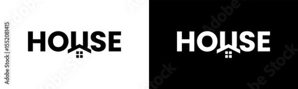 Obraz House Logo design. Modern wordmark House with roof logo design. In black and white version vector illustration.