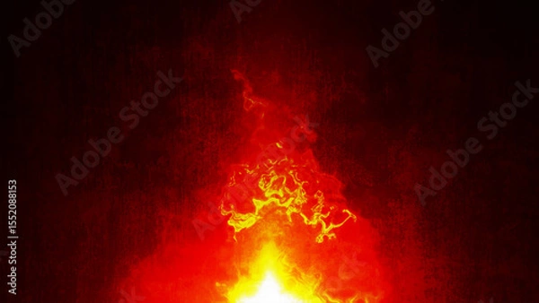 Obraz Fiery red-orange flames unfold vividly against a dramatic dark grunge background, capturing the power of the fire element. Vector illustration