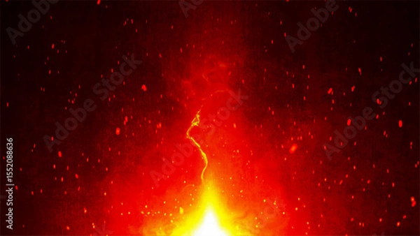 Obraz Intense fiery flames with sparks against a dark grunge background, showcasing vibrant red and orange hues. Vector illustration.