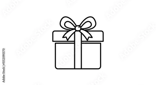 Fototapeta Simple Gift Box Drawing with Bow Outline on White Background