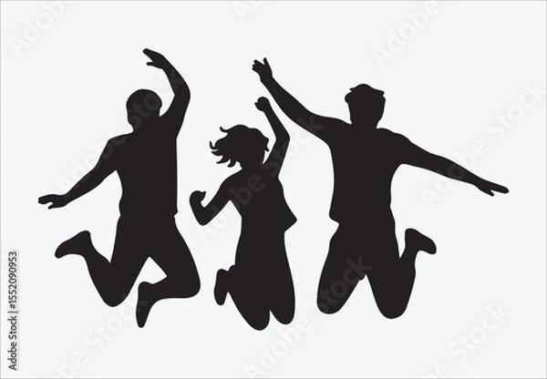 Obraz Diverse group of friends silhouetted jumping with arms raised in celebration