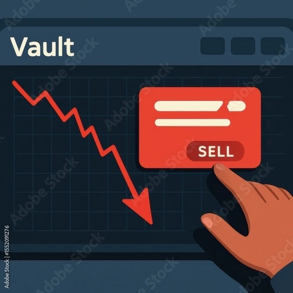 Fototapeta Financial Decline Illustration with Hand and Card on Graph Showing Downward Trend in Business