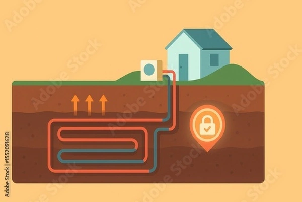 Obraz Geothermal Heating System Illustration for Home Energy Efficiency and Sustainability Concepts