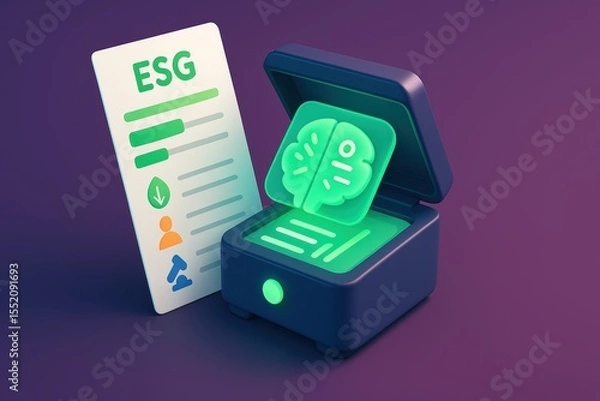 Obraz Environmental, Social, and Governance Concept with Innovative Digital Brain in Stylish Box