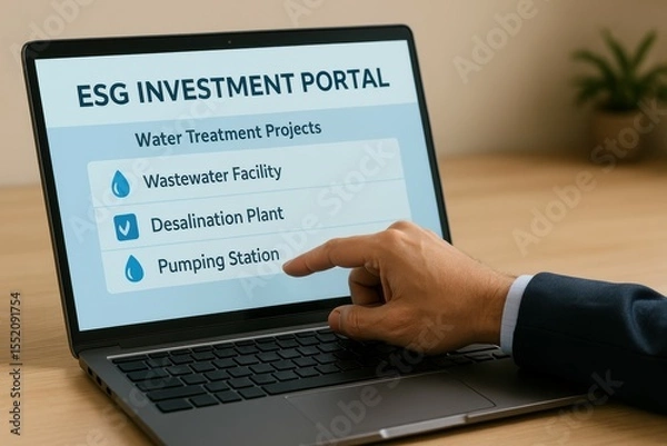 Fototapeta ESG Investment Portal for Water Treatment Projects with Digital Interface and User Interaction