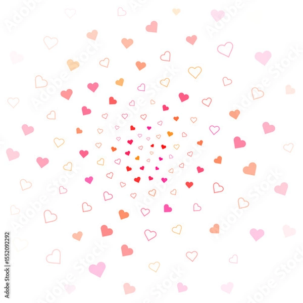 Fototapeta A whimsical spiral of hearts in varying shades of pink and red, radiating from a central point against a white background.