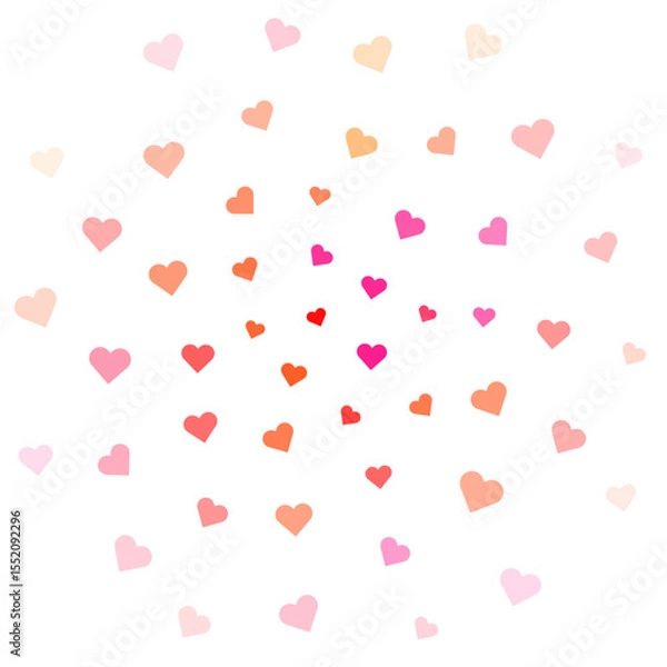 Fototapeta A swirling pattern of soft-colored hearts in shades of pink and orange against a white background, conveying a cheerful, loving atmosphere.