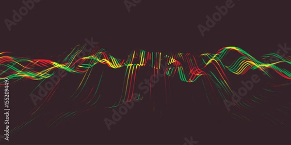 Obraz Abstract background with dynamic colorful wave. Futuristic dotted wave of bright particles. Colorful background for presentation design. Wide format vector illustration. Plexus effect