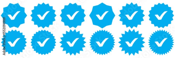 Fototapeta Verified badge profile set. Verified badge. Valid. Social media account verification icon. Verify badge. Blue Verified badge icon set. Set of verified badges
