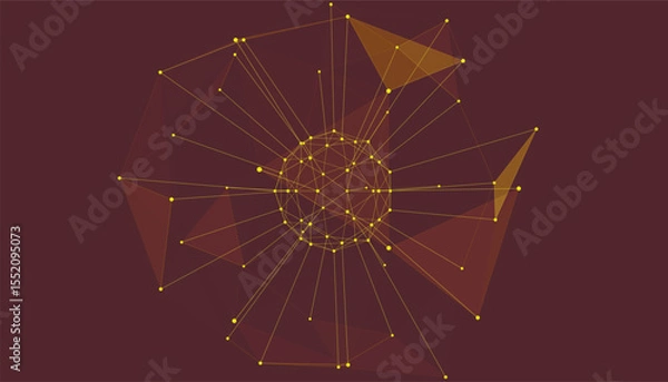 Obraz Abstract wireframe 3D sphere made of neon dots and lines. Global network connection. Abstract atom. Physics and science concept. Vector editable illustration of technology, science.