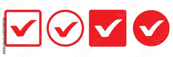 Fototapeta Red check mark icon. Verified badge, verification symbol set. Check mark illustration on white background. Red check mark icon and Approved, Accept icon. vector illustration.