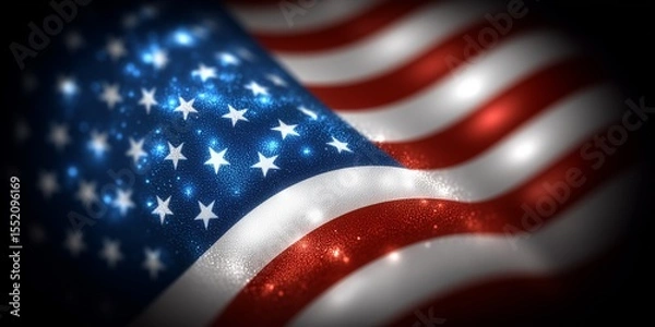 Obraz Stylized abstract waves of the American flag with glowing stars and dynamic motion on a dark backdrop