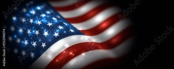 Obraz Stylized abstract waves of the American flag with glowing stars and dynamic motion on a dark backdrop