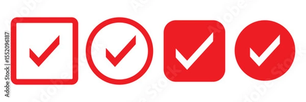 Fototapeta Red check mark icon. Verified badge, verification symbol set. Check mark illustration on white background. Red check mark icon and Approved, Accept icon. vector illustration.