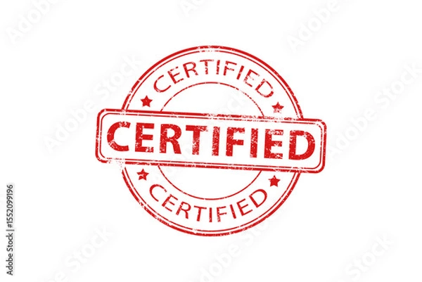 Obraz Certified Vector Stamp. Grunge red rubber stamp or badge with text "certified". Certification symbol, concept.