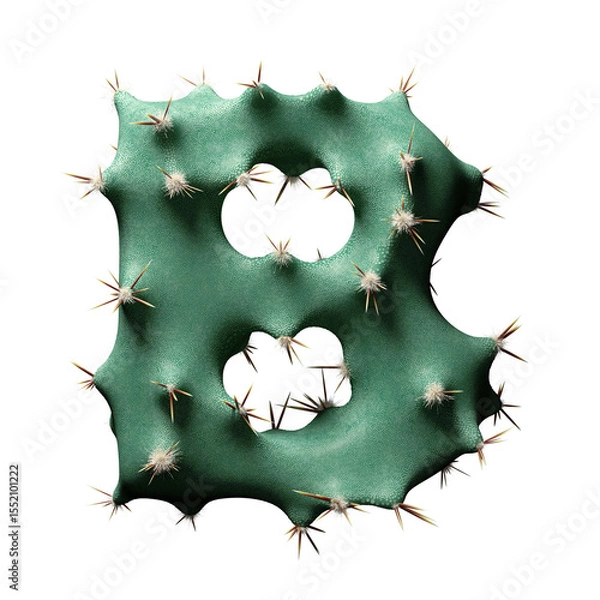 Fototapeta Abstract Green Cactus with Unique Shapes and Spikes on White Background