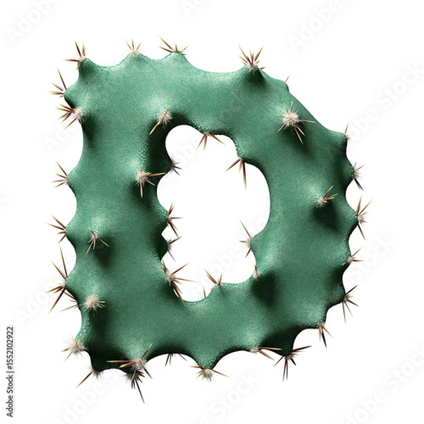 Fototapeta Creative Cactus-Inspired Letter D Design with Green Texture and Spikes