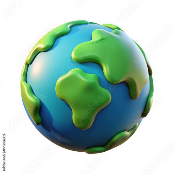 Obraz Stylized 3d cartoon earth with continents as green blobs isolated on transparent background