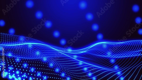 Obraz Dynamic and mesmerizing blue wave patterns of light, energy and artistic expression, evoking a sense of energy and innovation. Wide format vector illustration.