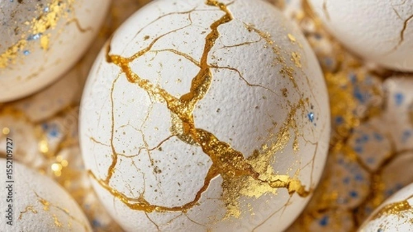 Obraz Abstract cracked egg with golden glitter 