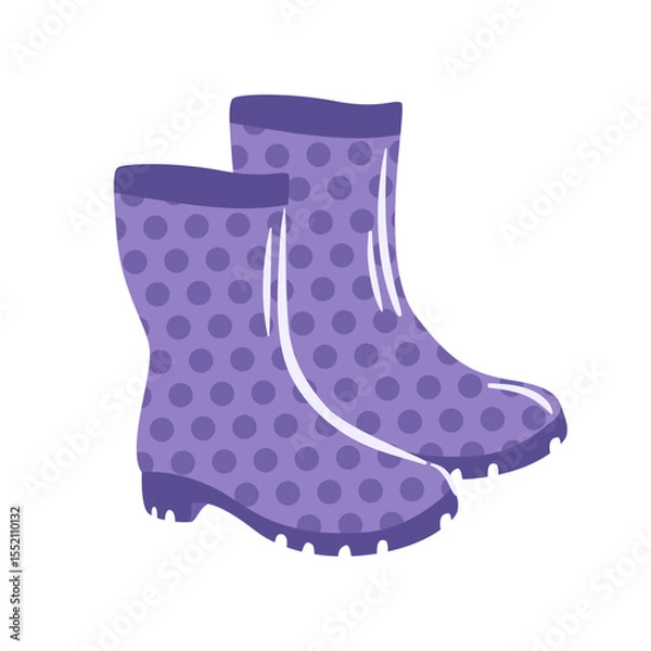 Obraz This vector illustration features stylish purple rubber boots adorned with playful polka dots. Perfect for rainy days, they combine fashion and function, adding a fun touch to any outdoor outfit.
