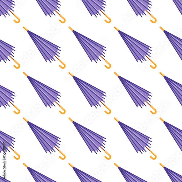 Obraz This vector illustration features a seamless pattern of elegant purple umbrellas. The design features a symmetrical layout, perfect for rain-themed projects, adding charm and color to any background.