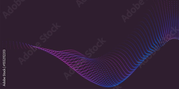 Obraz Abstract background with dynamic colorful wave. Futuristic dotted wave of bright particles. Dark background. Colorful background for presentation design. Wide format vector illustration. Interweaving 