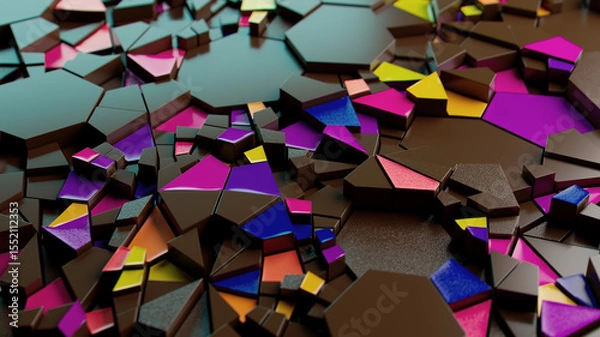 Fototapeta Vibrant Geometry: A Dance of Colorful Hexagons on Dark Canvas