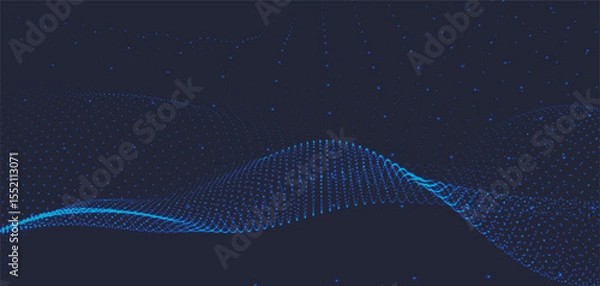 Obraz Abstract background with dynamic colorful wave. Futuristic dotted wave of bright particles. Dark background. Colorful background for presentation design. Wide format vector illustration. Interweaving 