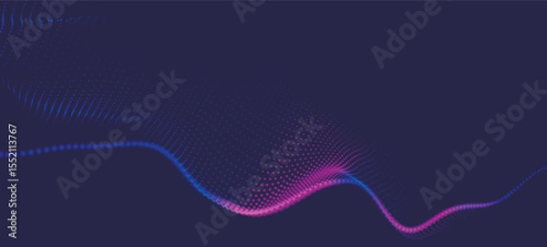 Obraz Abstract background with dynamic color wave. Futuristic dotted wave of bright particles. Colorful background for presentation design. Wide format vector illustration. Weave effect.
