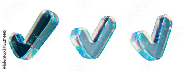 Fototapeta Holographic Glass Check Marks on White Background in Vibrant Colors