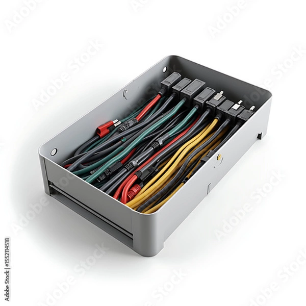Fototapeta Cable organizer box with multiple entry points and neatly coiled cords  