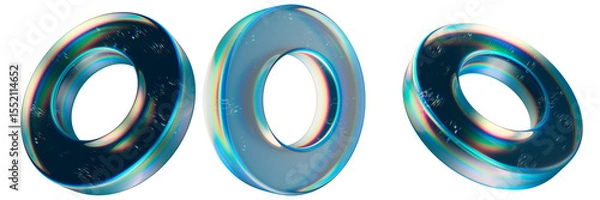 Fototapeta Abstract Rendered Transparent Donut Shapes with Iridescent Surface Effects