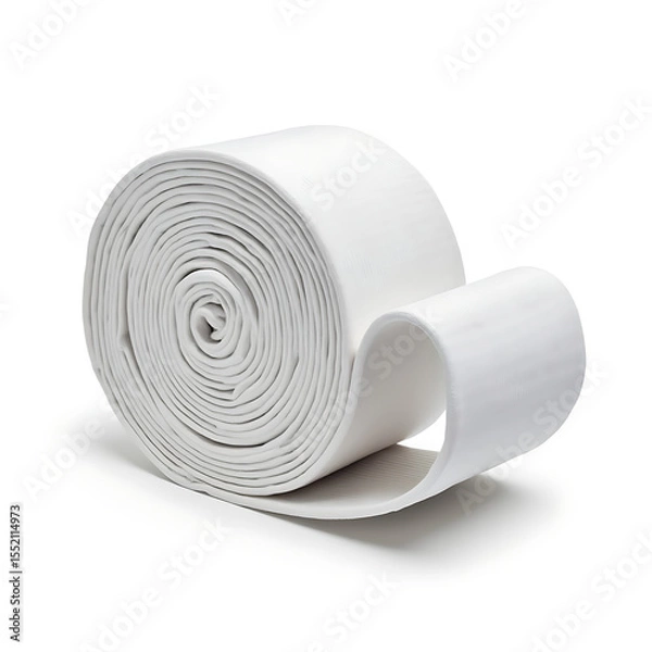 Fototapeta Elastic mattress strap rolled on white background  