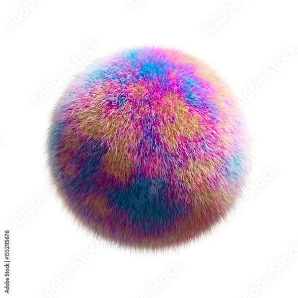 Fototapeta Colorful Furry Sphere with Rainbow Gradient on White Background