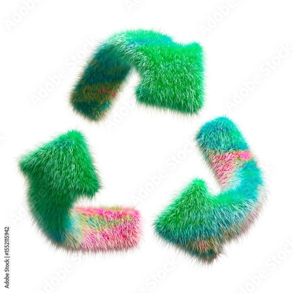 Fototapeta Furry Colorful Recycling Symbol on White Background